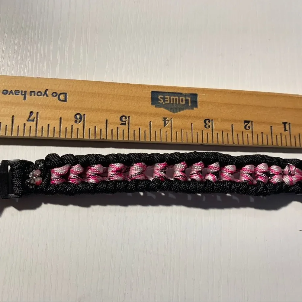 Paracord  Bracelet Black/Pink Camo Assembled In The USA 8 inches long